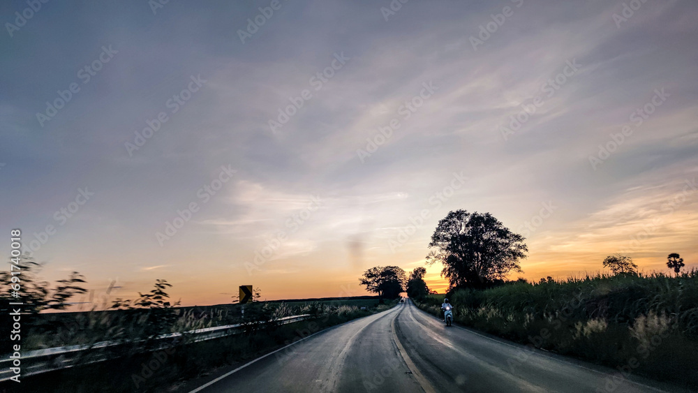 sunset on the rural road