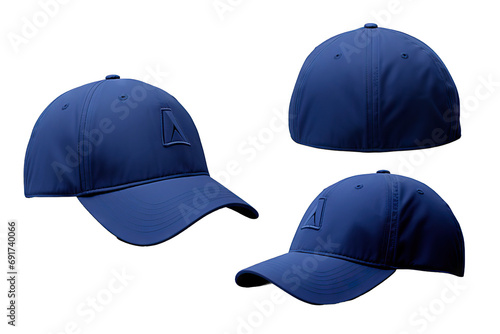 Obraz na płótnie clothing uniform health 4 print object snap wear fabric merchandise colours visor head background side blank template isolated white hat Blue angles view front back Mockup baseball cap your design w salonie