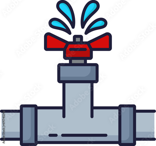 Plumbing service color icon of water pipe leakage, plumber repair works vector line pictogram. Water pipe plumbing service outline icon for bathroom, kitchen or toilet sewerage drain pipes leakage fix