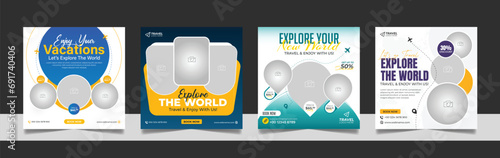 Travel tour promotion banner travelling business social media post or tourism marketing square flyer template