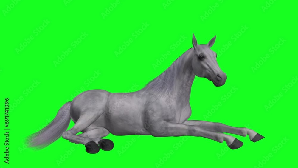 White Horse - Laying Loop - Side View CU - Green Screen - Realistic 3D animation isolated on green background White Horse - Laying Loop - Side View CU - Green Screen - Realistic 3D animation isolated on green background