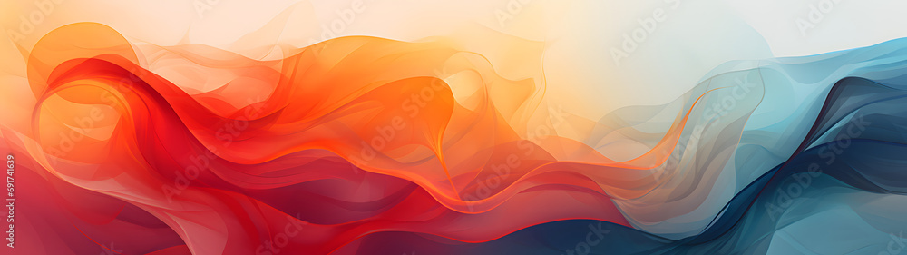 Vibrant hues of peach and orange dance in an abstract wave, creating a mesmerizing painting full of color and depth, crafted with precise vector graphics - obrazy, fototapety, plakaty 