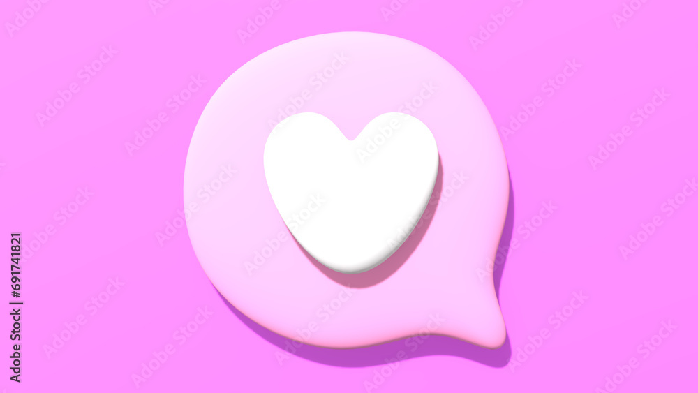 love icon 3d illustration, speech bubble with love icon 3d illustration, 3d love icon, suitable for graphic resource, social media post, advertisement, social media content.