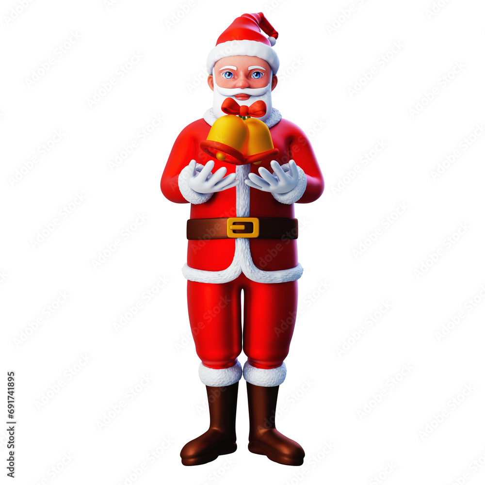 3D character of santa claus showing christmas bells,presenting, Merry Christmas and Happy New Year, 3d illustration and rendering 3D character of santa claus showing christmas bells,presenting, Merry Christmas and Happy New Year, 3d illustration and rendering