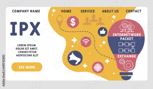 ipx - internetwork packet exchange acronym. business concept background.  vector illustration concept with keywords and icons. lettering illustration with icons for web banner, flyer, landing page photo