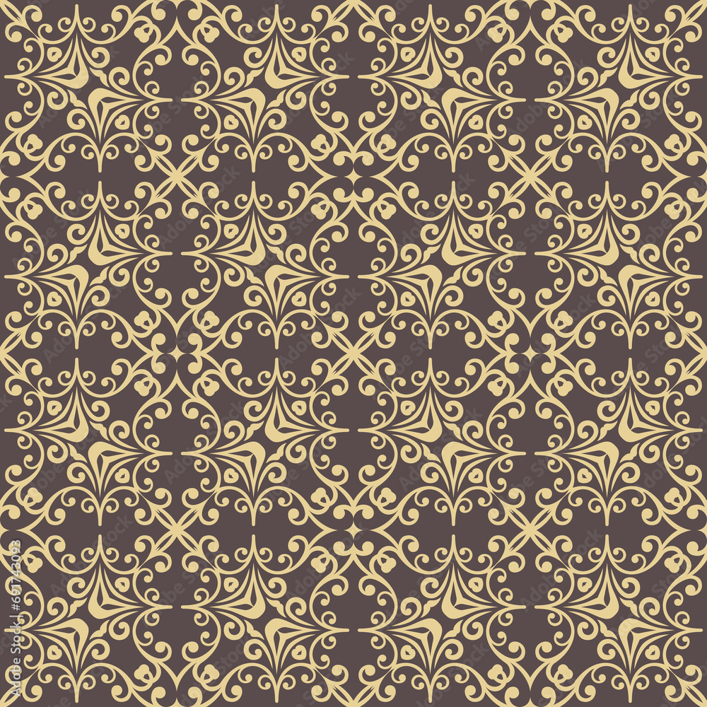Classic seamless gray and golden pattern. Damask orient ornament. Classic vintage background. Orient pattern for fabric, wallpapers and packaging