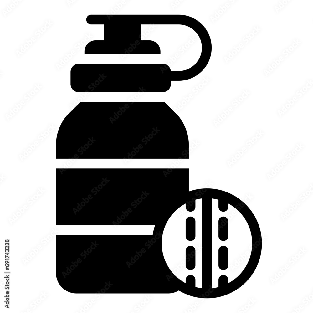 Water Bottle with cricket ball icon Water Bottle with cricket ball icon