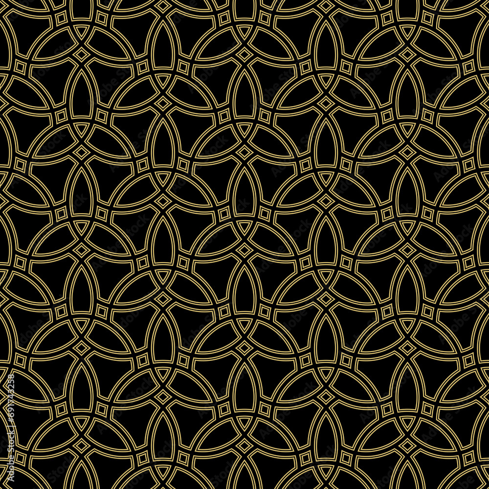 Seamless ornament in arabian style. Geometric abstract black and golden background. Grill with pattern for wallpapers and backgrounds Seamless ornament in arabian style. Geometric abstract black and golden background. Grill with pattern for wallpapers and backgrounds
