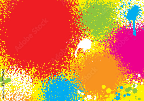 赤を左上メインにカラフルなペンキを吹きつけた背景