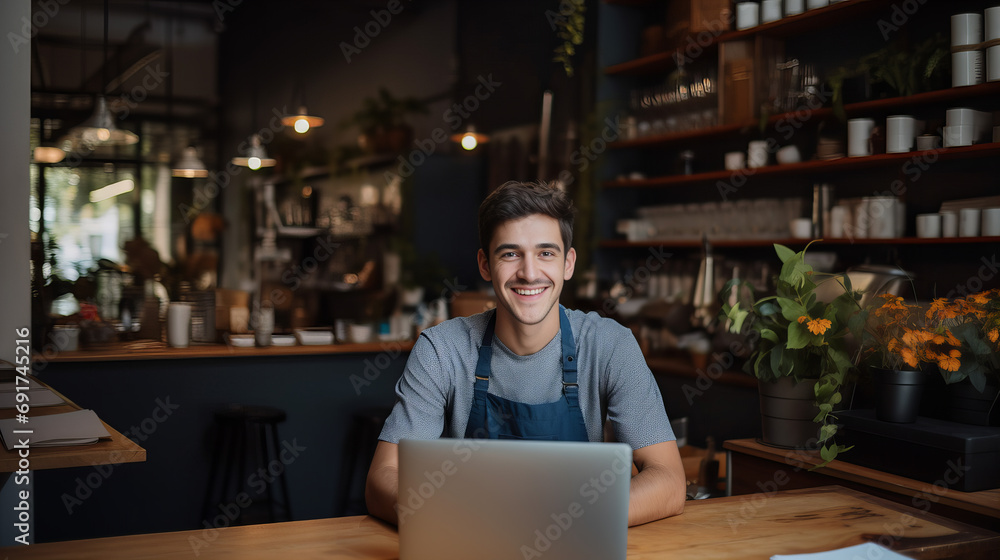 A focused man, dressed in a formal attire and sporting glasses, sits at a sleek table with a laptop, surrounded by shelves and a woman on the wall, engrossed in his work indoors A focused man, dressed in a formal attire and sporting glasses, sits at a sleek table with a laptop, surrounded by shelves and a woman on the wall, engrossed in his work indoors