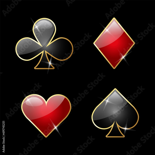 Playing card suit design with golden border
