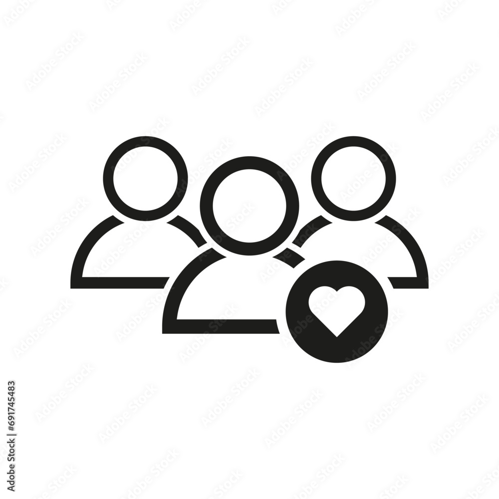 User group icon with heart shape. Teamwork with love icon. Management business team leader sign. Vector illustration. EPS 10. User group icon with heart shape. Teamwork with love icon. Management business team leader sign. Vector illustration. EPS 10.