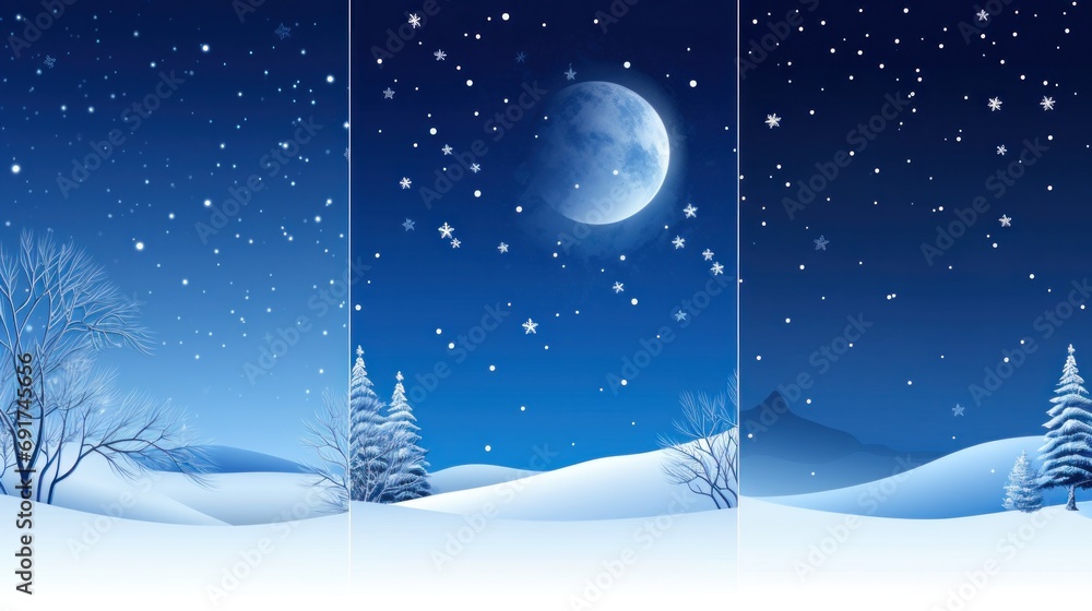 Fototapeta premium three with snowy cold night landscape under the moon.Christmas time