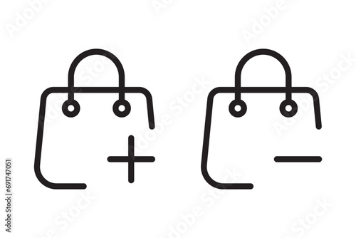 Shopping bag icon. Plus and minus symbol. Vector illustration