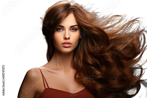 background grey style salon studio posing 1 caucasian glamour sensuality portrait female brown pretty straight makeup fashion model girl coiffure beauty face Beautiful sexy woman long hair
