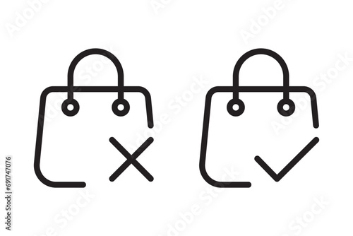 Shopping bag icon. Cross and checkmark symbol. Vector illustration photo
