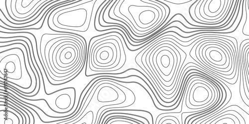 Gray topographic line contour map background, geographic grid map. Concept of a conditional geography scheme and the terrain path. Dark background. Vector illustration.