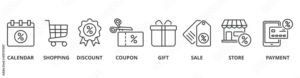 Black Friday banner web icon vector illustration concept with icon of calendar, shopping, discount, coupon, gift, sale, store, payment Black Friday banner web icon vector illustration concept with icon of calendar, shopping, discount, coupon, gift, sale, store, payment