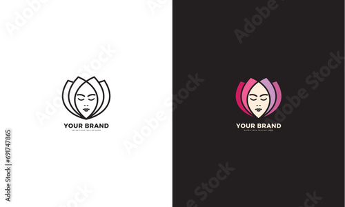 Beauty flower face logo. Graphic design vector photo