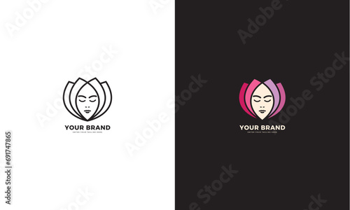 Beauty flower face logo. Graphic design vector
