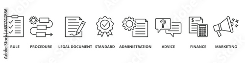 Guideline banner web icon vector illustration concept with icon of rule, procedure, legal document, standard, administration, advice, finance, marketing