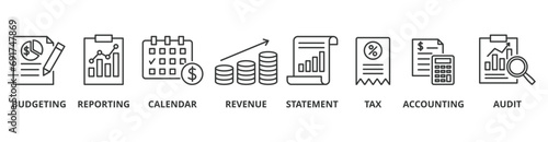 Fiscal year banner web icon vector illustration concept with icon of budgeting, reporting, calendar, revenue, statement, tax, accounting, audit