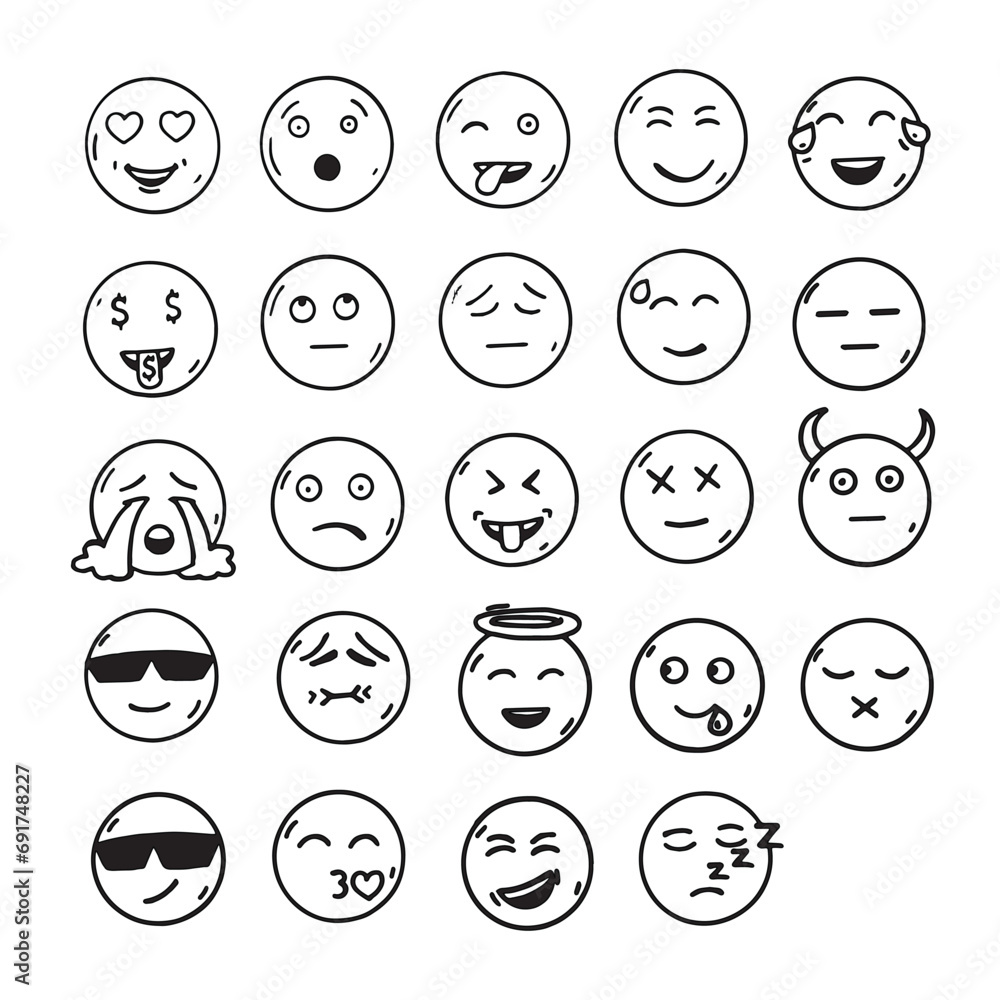 Set of emoji face expression hand drawn illustration element vector Set of emoji face expression hand drawn illustration element vector
