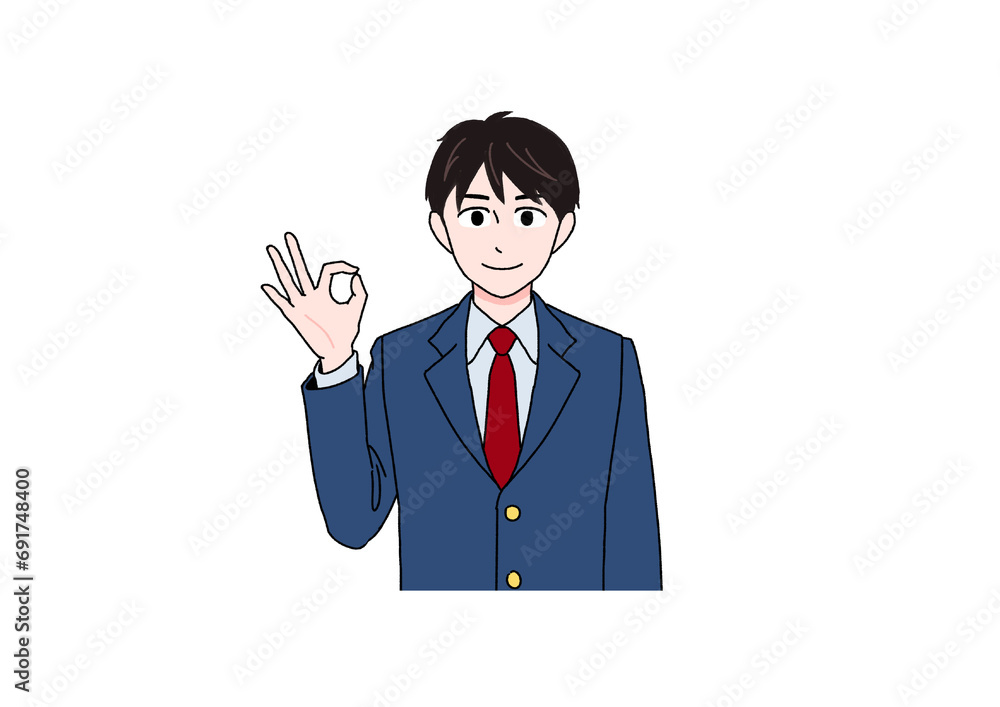 笑顔でOKする男子高校生