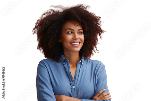 face expression enjoy curly space copy cool confident confidence cheerful attire casual beauty background attractive american afro african adult Beautiful happy black woman standing arms crossed
