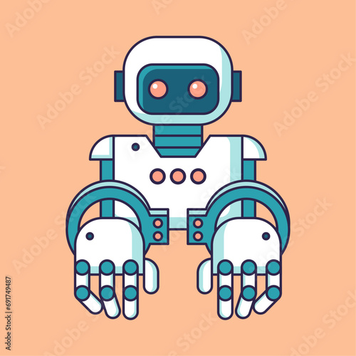 Ai Robot in handcuffs. Crimes of artificial intelligence. Ethical use of AI. Flat vector illustration.