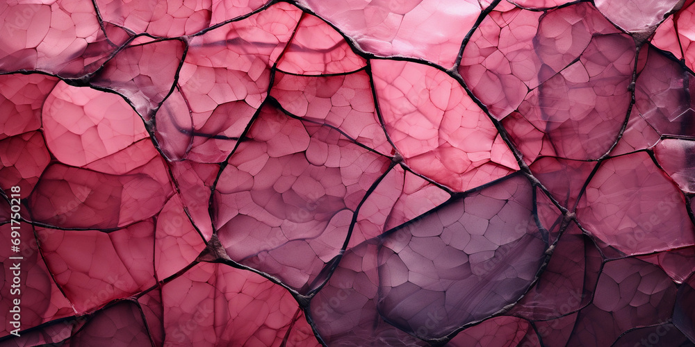 Abstract background of cracked red and purple textures resembling dry earth or artistic mosaic.