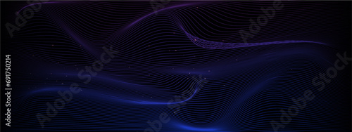 Black blue and purple violet vector glowing tech line modern abstract background. Abstract background with flowing particles. Digital future technology concept banner