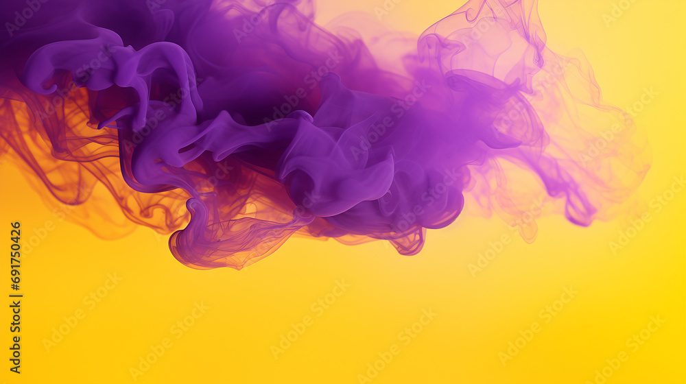 Abstract purple smoke on a yellow background