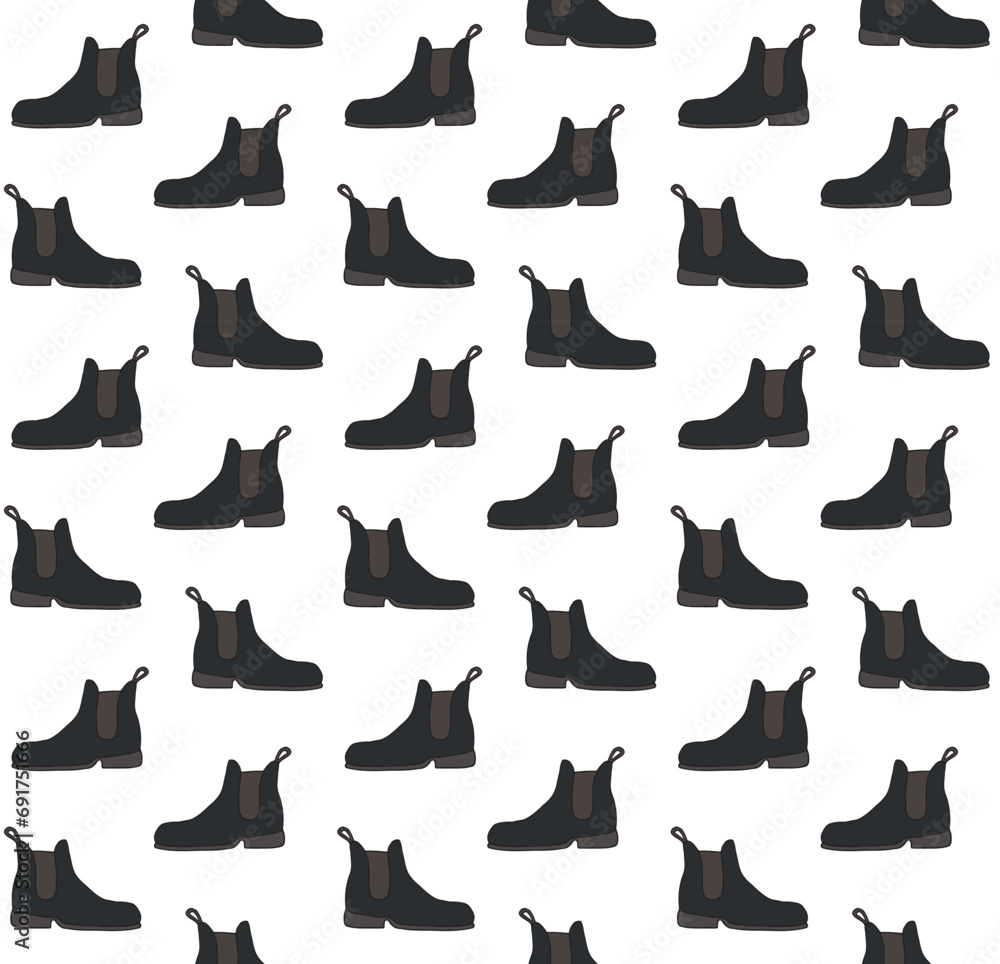 Vector seamless pattern of hand drawn doodle sketch colored horse riding boot isolated on white background Vector seamless pattern of hand drawn doodle sketch colored horse riding boot isolated on white background