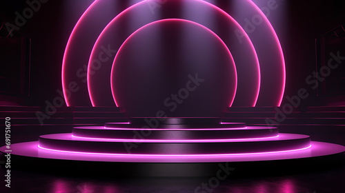 background of empty dark podium with pink and purple