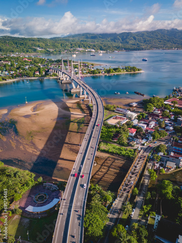 Aerial View of Merah Putih Bridge in Ambon Bay, Maluku Province, Indonesia photo