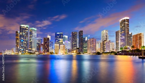 Miami city skyline with skyscrapers on the water