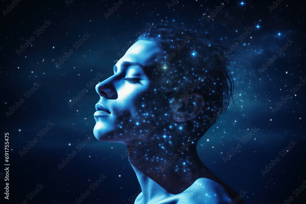 Double-exposure portrait of a man with stars and galaxies Double-exposure portrait of a man with stars and galaxies