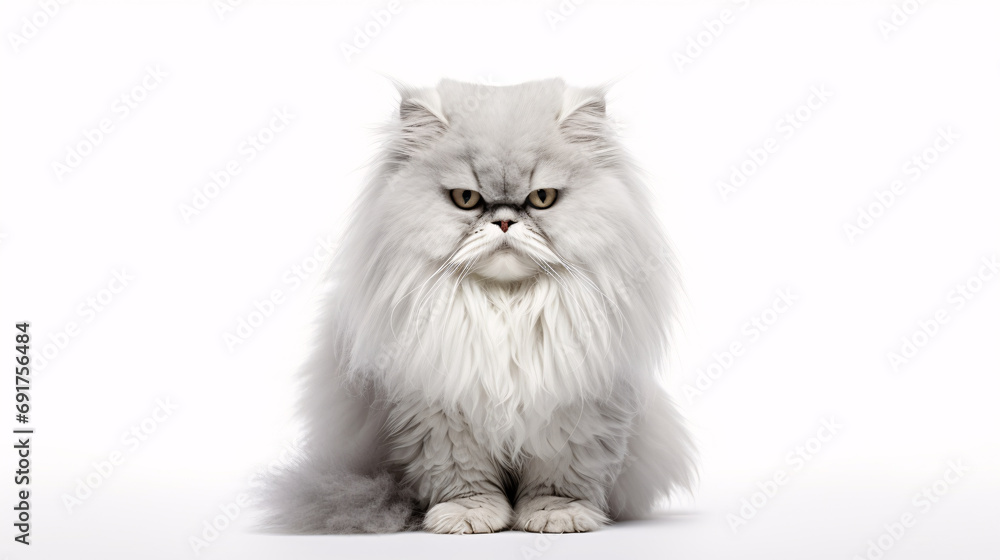 Gray persian cat isolated on white. Generative ai