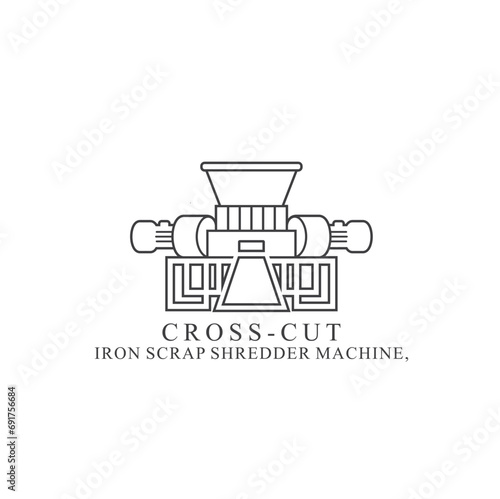 illustration of cross-cut iron scrap shredder machine.