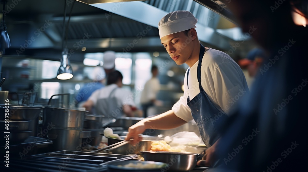 chef preparing food for his customers, industrial kitchen, professional chef chef preparing food for his customers, industrial kitchen, professional chef
