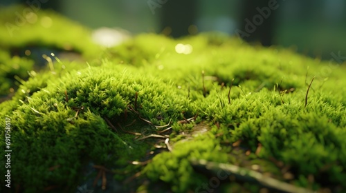 Closeup view of lush green moss in a forest