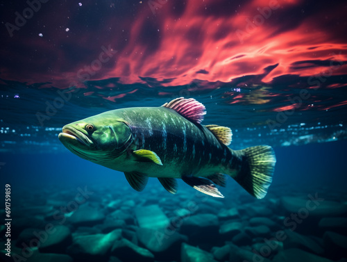 A Photo of a Fish at Night Under the Aurora Borealis