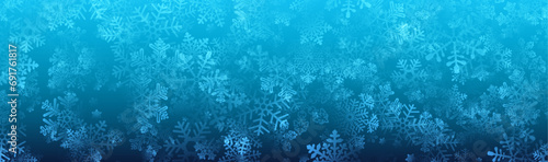 Blue gradient winter background with detailed snowflakes.