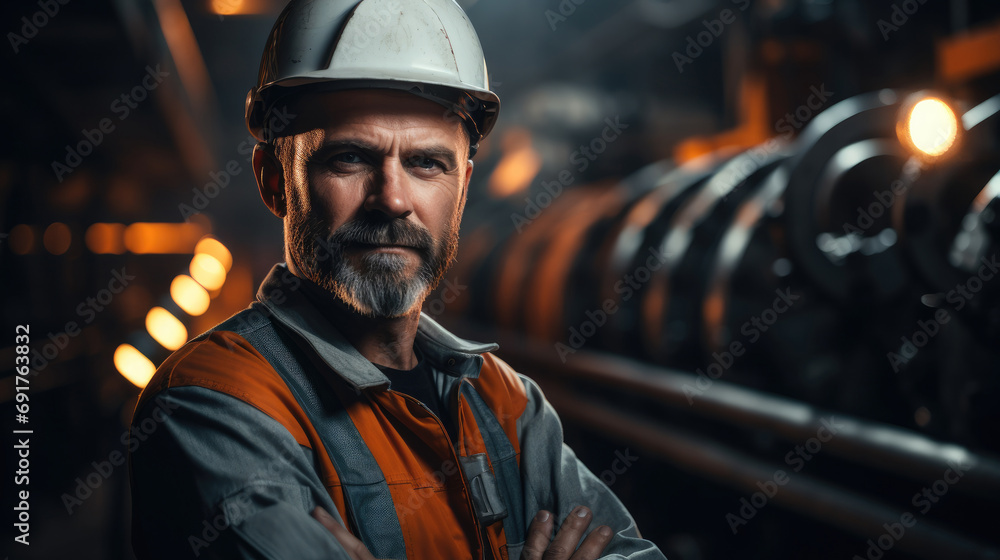 Engineer in heavy industry factory. Generative AI. Engineer in heavy industry factory. Generative AI.