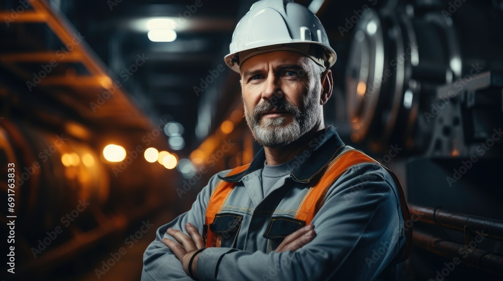 Engineer in heavy industry factory. Generative AI. Engineer in heavy industry factory. Generative AI.