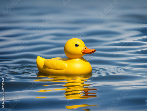 Yellow rubber duck on water - Generative AI 