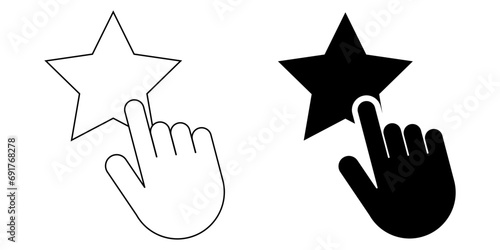 outline silhouette hand click star icon set isolated on white background