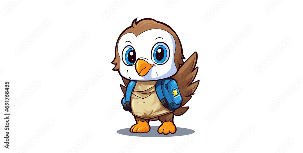 a mascot logo of a cute baby bald eagle wearing
