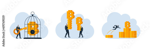 businessman with bitcoin digital money coin currency flat illustration